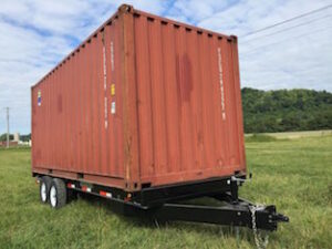 Shipping container on a disconnected trailer, analagous to a noun and preposition not connected to another noun